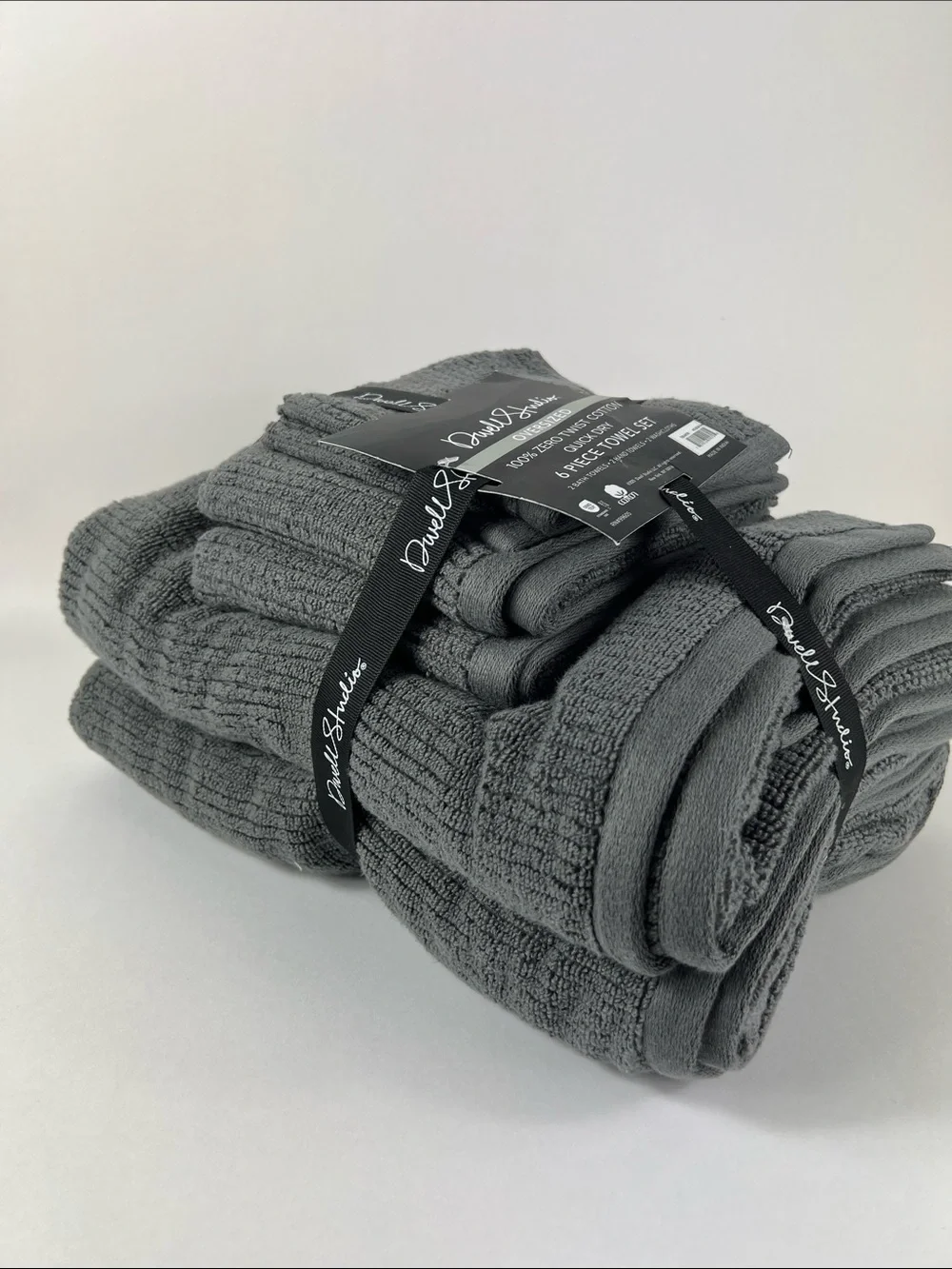 Dwell Studio Bath Towel Set Dark Gray Soft 100% Cotton Zero Twist Set of 6 NEW